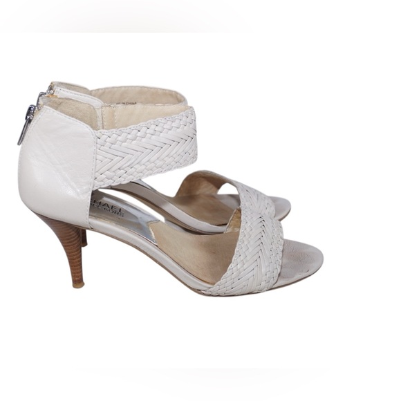 Michael Kors White Woven Leather Ankle Strap Slingback Stiletto Pumps, Size 8 - Picture 9 of 11